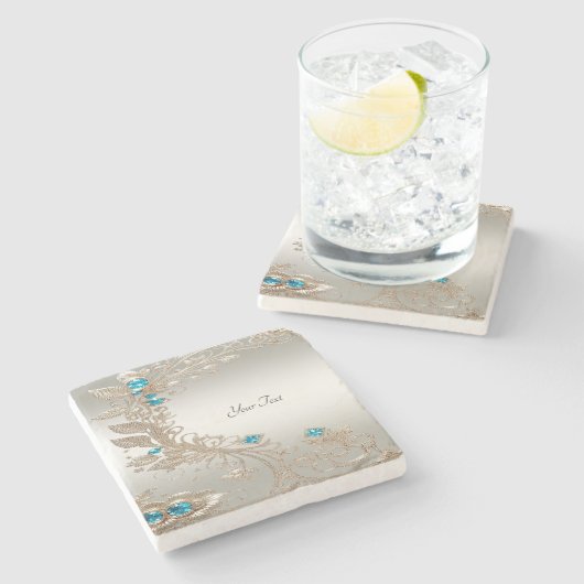 Versieren Gold Blue Stones Stone Onderzetter (Zijkant)