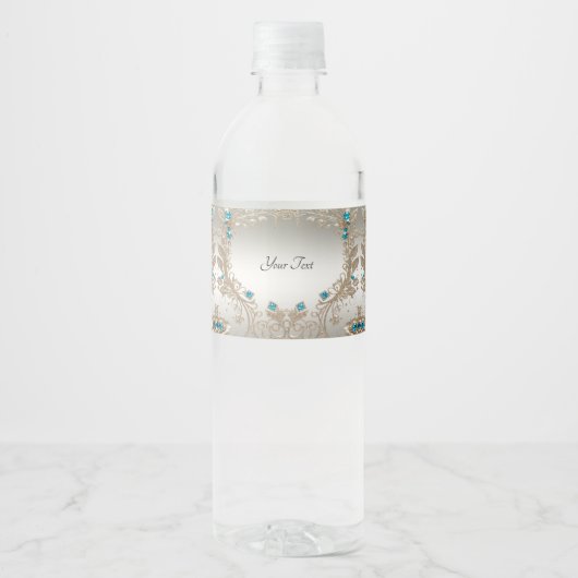 Versieren Gold Blue Stones Water Bottle Label Waterfles Etiket (Voorkant)