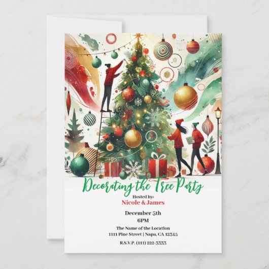 Versieren van het kerstboomfeest kaart (Voorkant)