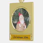 Versiering - Antiek kerstman en tekst Verguld Banner Ornament (Links)