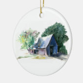 Versiering - Barn en kerstster Keramisch Ornament (Links)