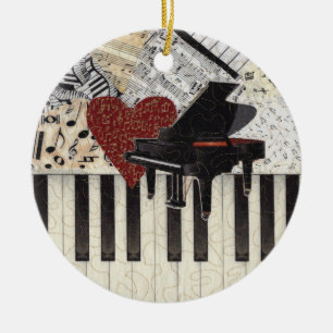 Versiering - Grand Piano met hart, muziek, muzikaa Keramisch Ornament