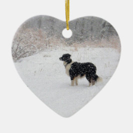 Versiering - Laat het sneeuwen! Border Collie Keramisch Ornament