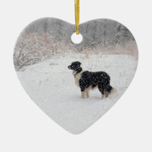 Versiering - Laat het sneeuwen! Border Collie Keramisch Ornament (Voorkant)