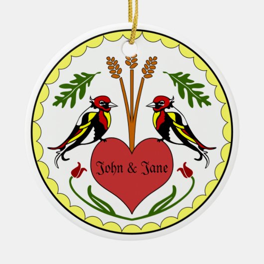 Versiering - Lange, Happy Relatie Hex Keramisch Ornament (Voorkant)