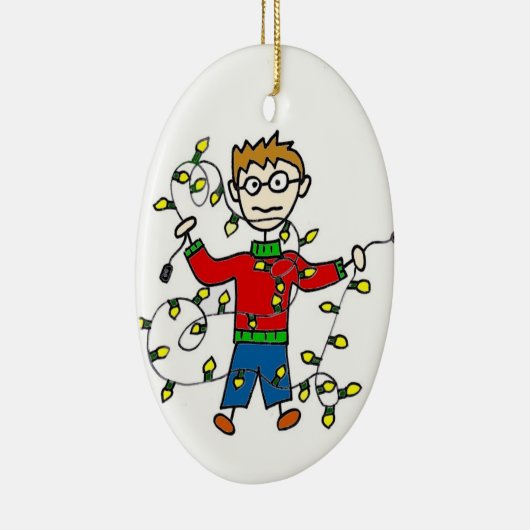  versiering met kerstlampjes keramisch ornament (Rechts)