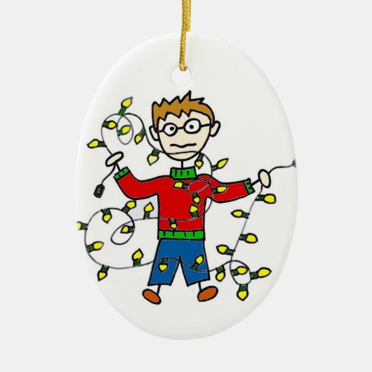  versiering met kerstlampjes keramisch ornament (Voorkant)