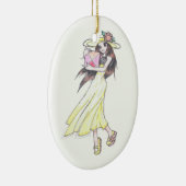 Versiering met meisje in gele jurk keramisch ornament (Rechts)