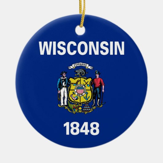 Versiering met vlag van Wisconsin Keramisch Ornament (Voorkant)