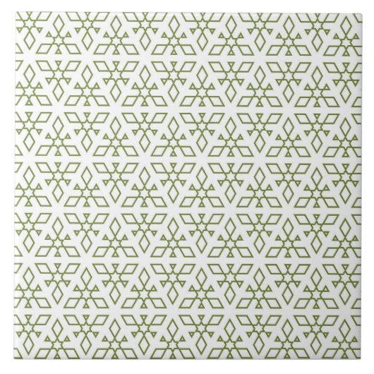 Versiering, olijfgroen, wit, patroon, hexagram tegeltje (Voorkant)