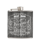 versiering op een roestkleurige donkerhoutwachtfl heupfles (Voorkant)