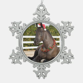 Versiering tractorpaarden tin sneeuwvlok ornament