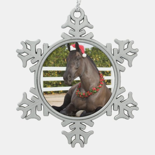 Versiering tractorpaarden tin sneeuwvlok ornament (Voorkant)