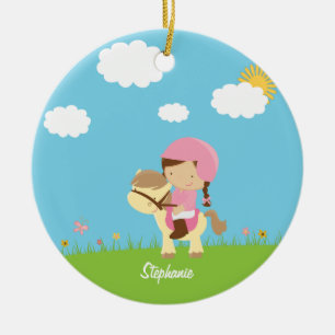 Versiering van gepersonaliseerd bruin paard keramisch ornament