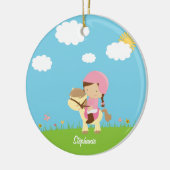Versiering van gepersonaliseerd bruin paard keramisch ornament (Links)