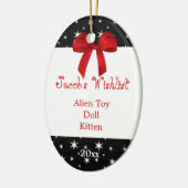 Versiering voor zwarte en rode aangepaste waslijst keramisch ornament (Links)