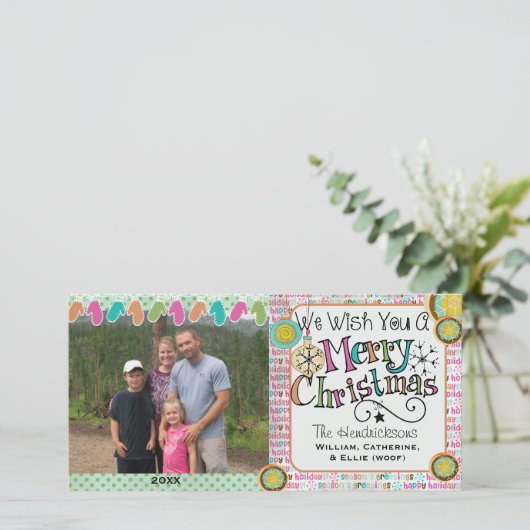 Versieringen en Mittens-kerstfeestdag-fotokaart Feestdagenkaart (Staand voorkant)