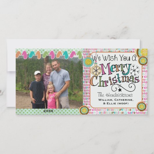 Versieringen en Mittens-kerstfeestdag-fotokaart Feestdagenkaart (Voorkant)