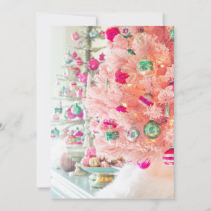 versieringen op roze kerstboomkaart kaart