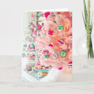  versieringen Roze kerstboomkaart Kaart