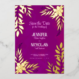 Versieringen van elegante bloemen en bladeren voor folie uitnodiging