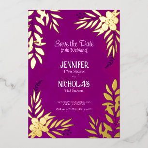 Versieringen van elegante bloemen en bladeren voor folie uitnodiging