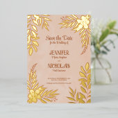 Versieringen van elegante bloemen en bladeren voor folie uitnodiging (Staand Voorkant)