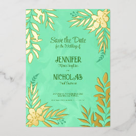 Versieringen van elegante bloemen en bladeren voor folie uitnodiging