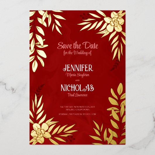 Versieringen van elegante bloemen en bladeren voor folie uitnodiging (Voorkant)