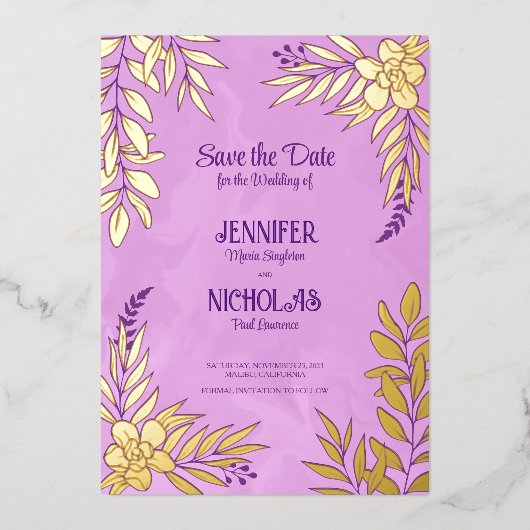 Versieringen van elegante bloemen en bladeren voor folie uitnodiging (Voorkant)