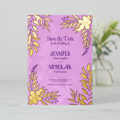 Versieringen van elegante bloemen en bladeren voor folie uitnodiging (Staand Voorkant)