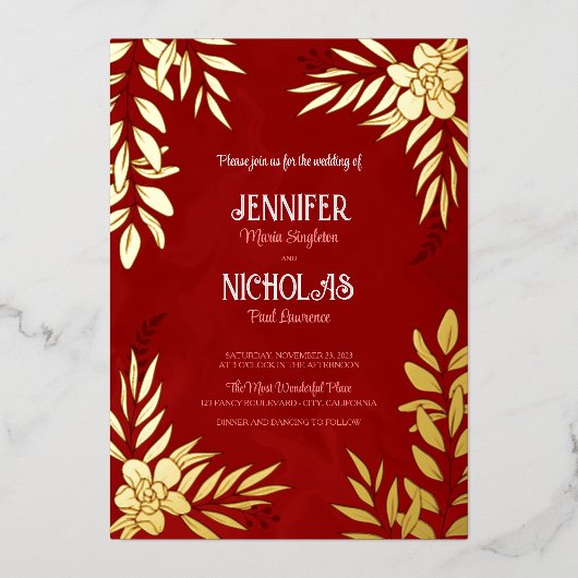 Versieringen van legante bloemen en bladeren voor  folie uitnodiging (Voorkant)