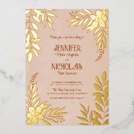 Versieringen van legante bloemen en bladeren voor  folie uitnodiging