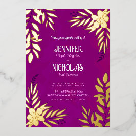 Versieringen van legante bloemen en bladeren voor  folie uitnodiging