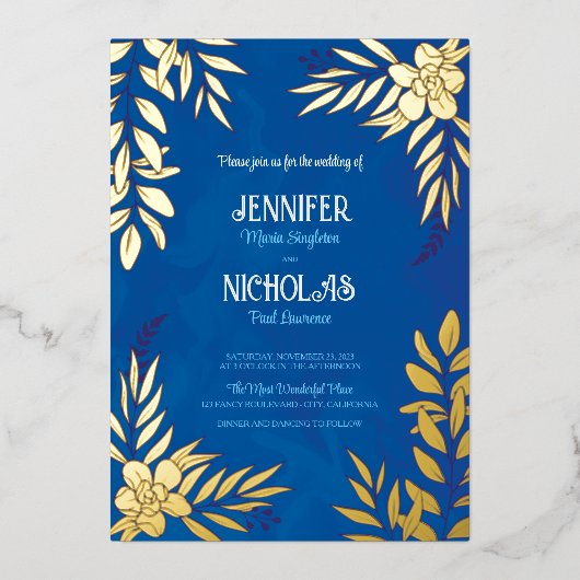 Versieringen van legante bloemen en bladeren voor folie uitnodiging (Voorkant)