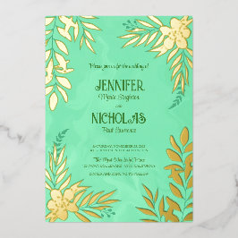 Versieringen van legante bloemen en bladeren voor  folie uitnodiging