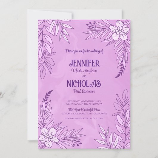 Versieringen van legante bloemen en bladeren voor  kaart (Voorkant)