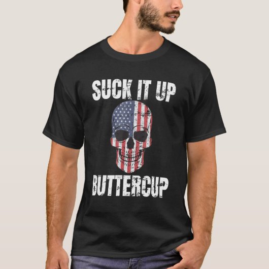 Versla hem op Buttercup Patriottische schedel ons  T-shirt (Voorkant)