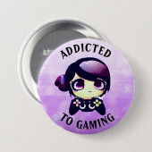 Verslaafd aan gaming | Leuke Kawaii meisje gamer Ronde Button 7,6 Cm (Voorkant /achterkant)