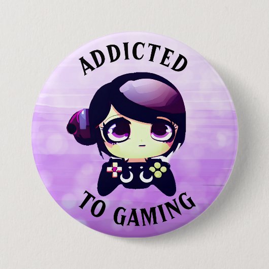 Verslaafd aan gaming | Leuke Kawaii meisje gamer Ronde Button 7,6 Cm (Voorkant)