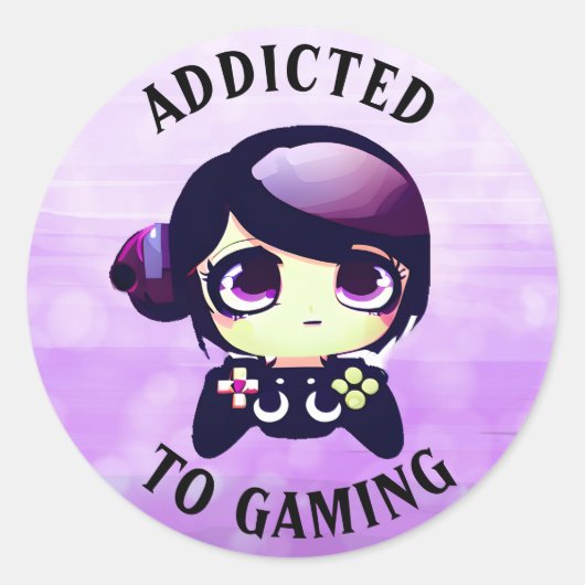 Verslaafd aan gaming | Leuke Kawaii meisje gamer Ronde Sticker (Voorkant)