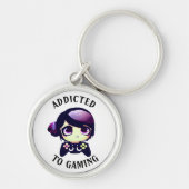 Verslaafd aan gaming | Leuke Kawaii meisje gamer Sleutelhanger (Voorkant)
