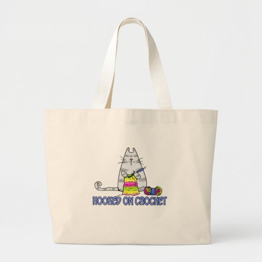 verslaafd aan haakwerk grote tote bag (Voorkant)