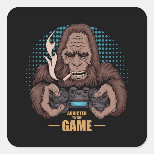 Verslaafd aan het spel Bigfoot Gamer Vierkante Sticker (Voorkant)
