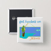 Verslaafd aan Jezus vissers Vierkante Button 5,1 Cm (Voorkant /achterkant)