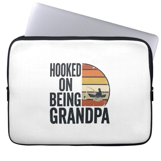 Verslaafd Aan Opa Vissen Retro Vector Ontwerp Laptop Sleeve (Voorkant)