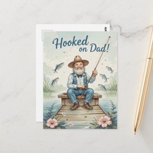 Verslaafd aan papa Vist Vaderdag Grappig Briefkaart (Voorkant / Achterkant in situ)