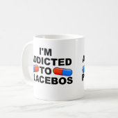Verslaafd aan Placebo's Grappige Mok of Reisbeker (Voorkant links)