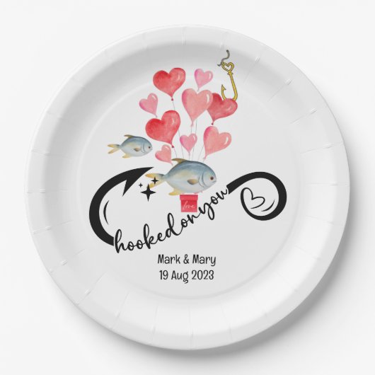 Verslaafd aan u vissen liefhebbers Bruiloft Waterv Papieren Bordje (Voorkant)