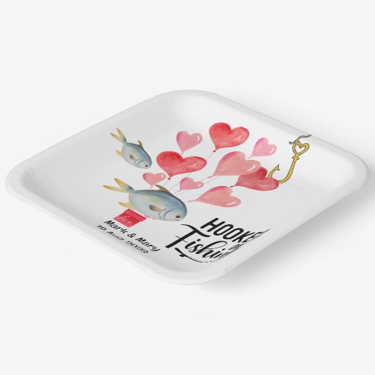 Verslaafd aan vissen Huwelijksthema Waterverf Papieren Bordje (Gebogen)